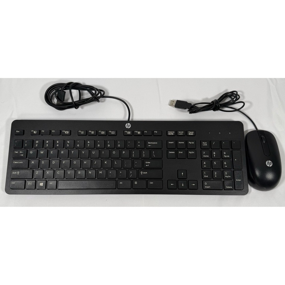 HP Slim Keyboard Kbar211 & Optical Mouse USB Wired Black Genuine Set